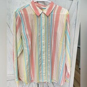 New Talbots Striped Button Up Top Multicolor Metallic Women’s XL
